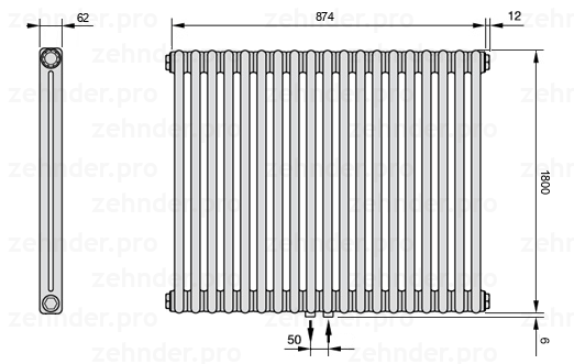 Схема (чертеж) Радиатор Zehnder Charleston 2180/19 №5410 Technoline TL